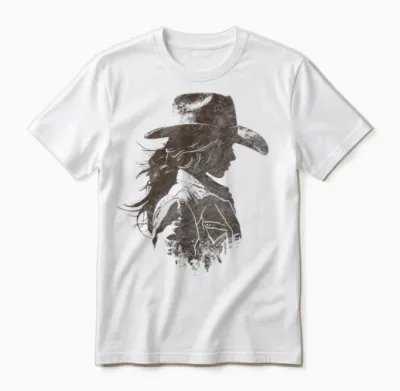 Western Aesthetic Vintage Cowgirl Rustic Country Graphic T-Shirt, Grey, S Unisex T-Shirt - White