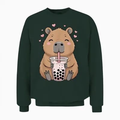 Lovely Bubble Tea Capybara for Girls, Kawaii Unisex Sweatshirt - Forest