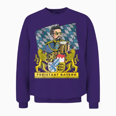 Bayern First - King in the Free State of Bavaria with Ludwig T-Shirt, Black Unisex Sweatshirt - Purple