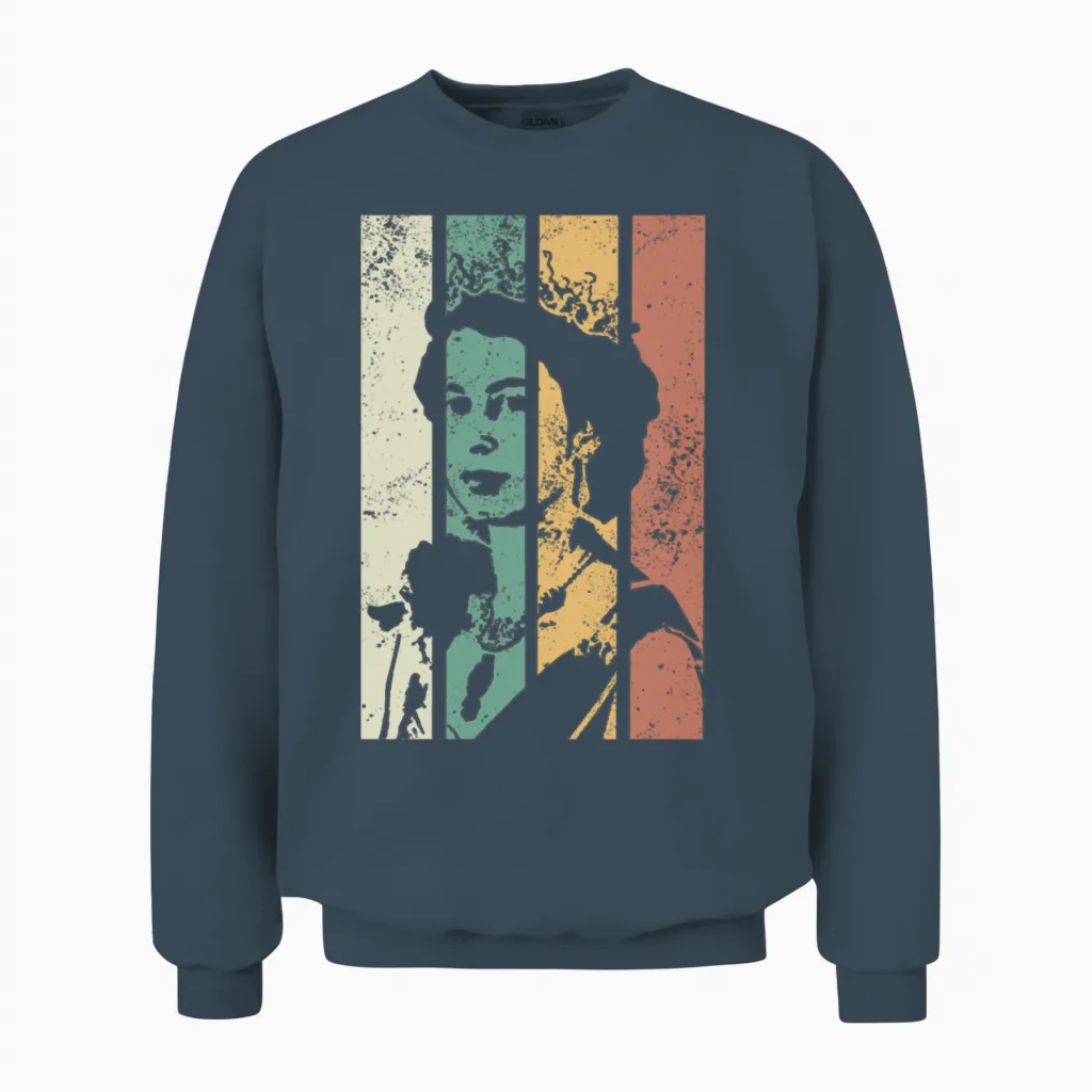 Queen Elizabeth Retro Colors Unisex Sweatshirt in Dark Heather