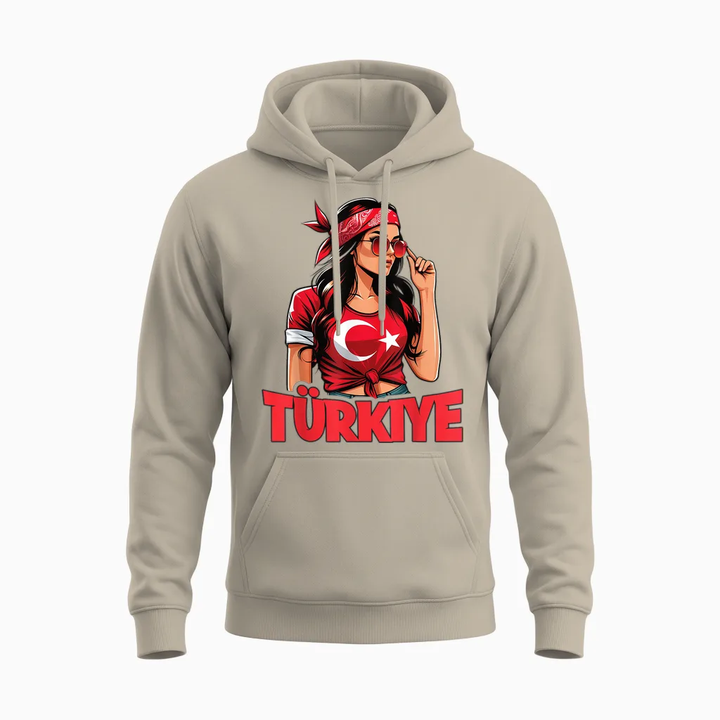 Türkei Flagge Frau Sonnenbrille Mädchen Türkiye Unisex Hoodie in Sand