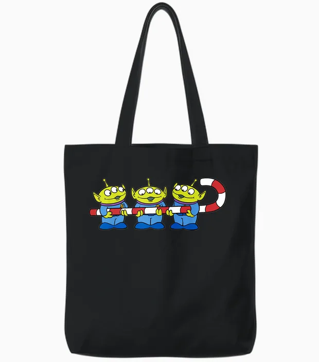 Disney Pixar Toy Story Aliens Candy Cane Christmas Tote Bags in Black