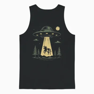 Ufo Cow Kidnapping Design Funny Alien Spaceship Unisex Tank Top - Black