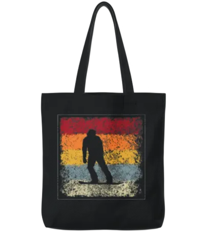 Snowboarding Retro Tote Bags - Black