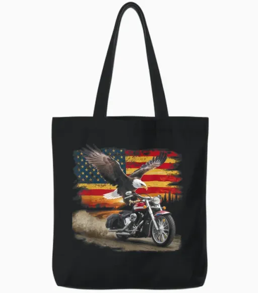 American Flag Motorcycle Tshirt Usa Flag Biker Retro Tote Bags - Black