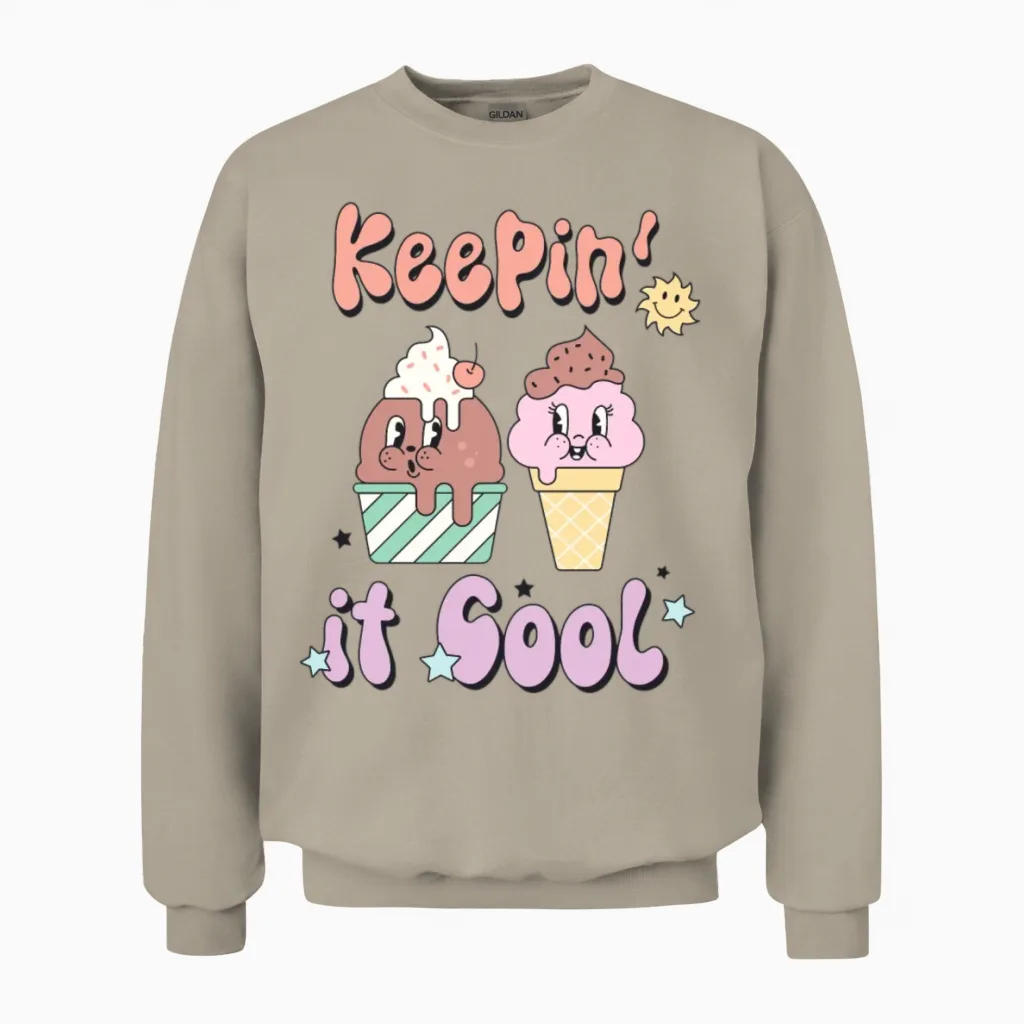 Keepin in Cool, Summer, Retro, Unisex Sweatshirt in Sand