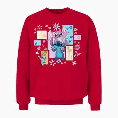 Disney Stitch & Angel Spring Easter Friendly Flower Faces Unisex Sweatshirt - Red