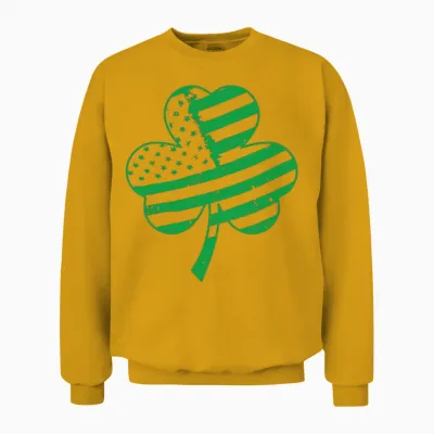 Irish American Flag Shamrock For Unisex Sweatshirt - Gold