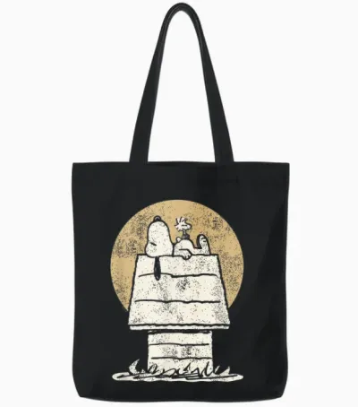 Peanuts Snoopy Woodstock Dog Kennel Tote Bags - Black