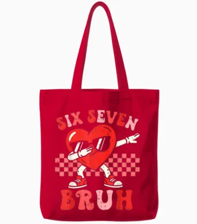 Six Seven 67 Meme Cool Valentine’s Day Teens Boys Girls Tote Bags - Red