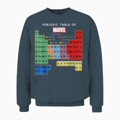Marvel Ultimate Periodic Table of Elements Graphic Short Sleeve T-Shirt, Black, Small Unisex Sweatshirt - Dark Heather