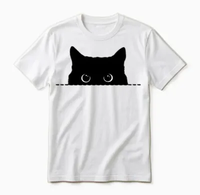 Black Cat Hello Unisex T-Shirt - White