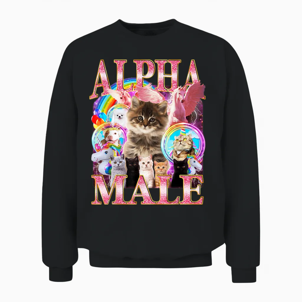 Funny Alpha Cat Male Cute Cat Lover Unisex Sweatshirt in Black