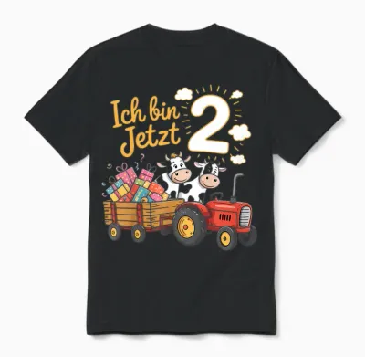 Ich Bin Jetzt 2 Traktor Bauernhof 2. Geburtstag Junge Unisex T-Shirt - Black