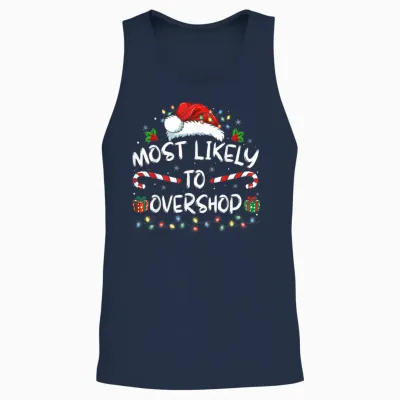 Most Likely to Overshop Shopping Family Crew Christmas Unisex Tank Top - Navy