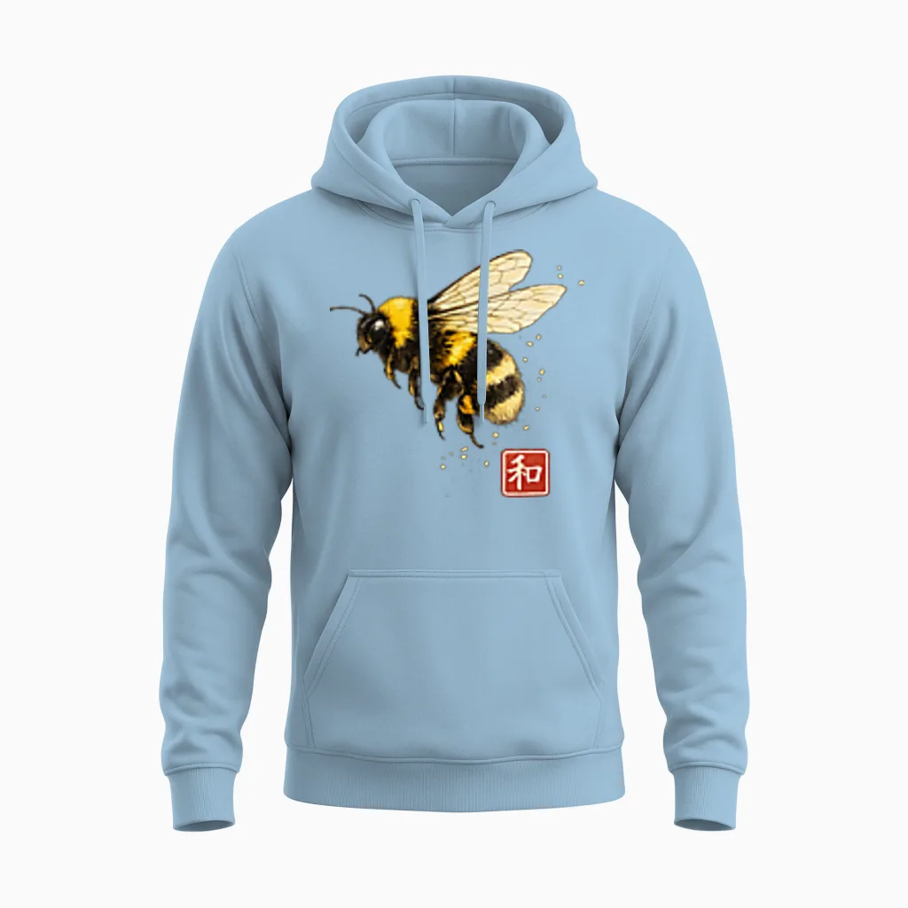 Nature été Abeille Bourdon Japon Unisex Hoodie in Light Blue