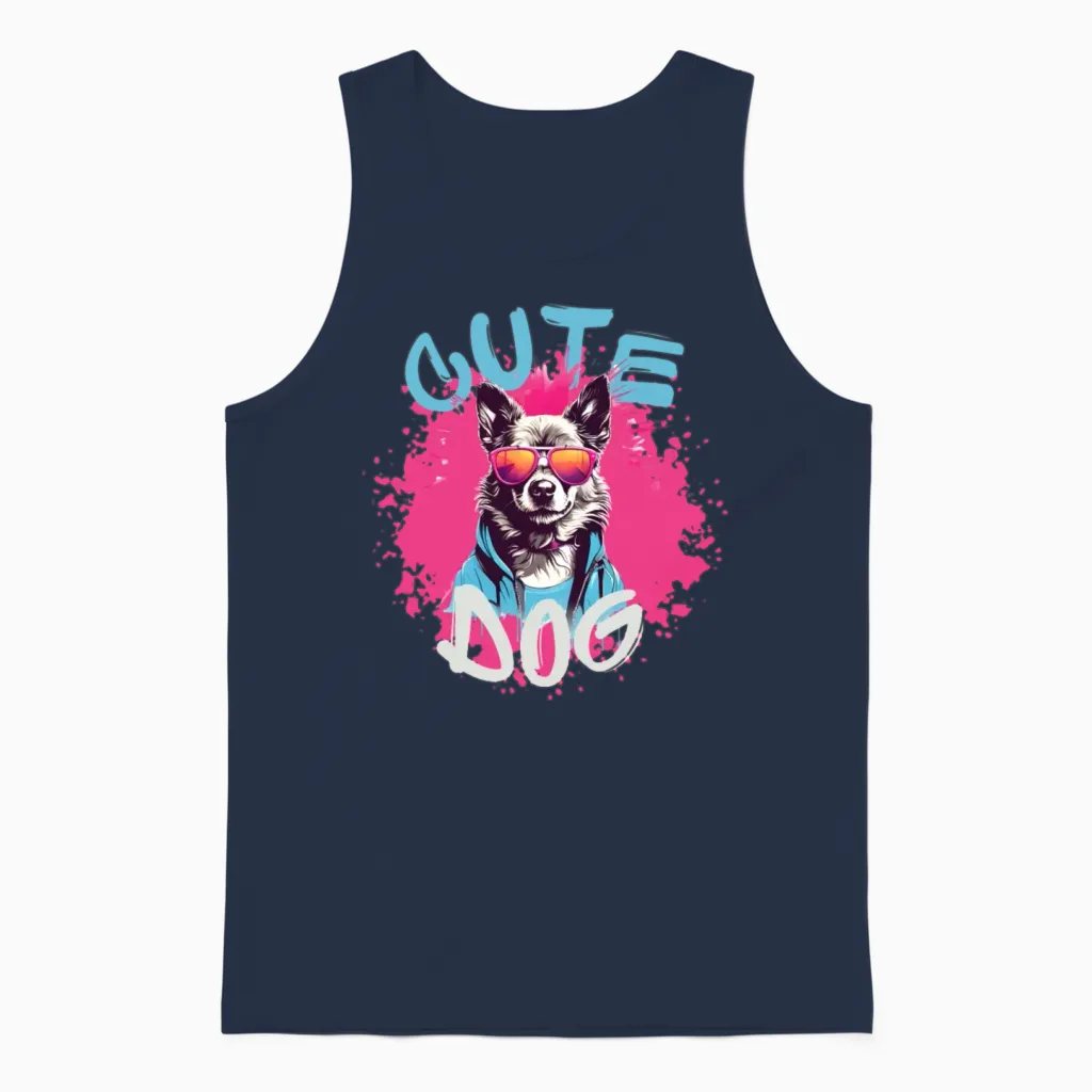 Cute Dog Lovers Unisex Tank Top in Navy
