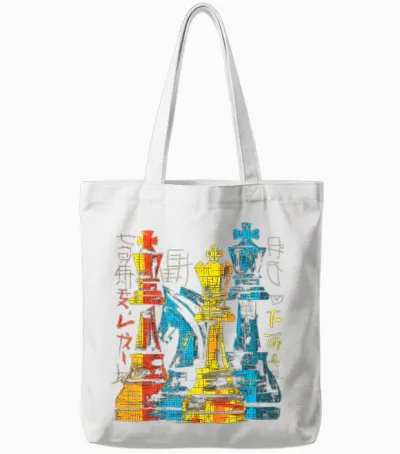 Schachtext Grafisches Motiv Bunte Kunst Schach Tote Bags - White