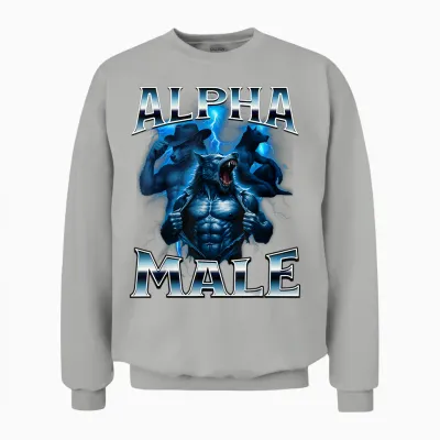Alpha Male Wolf Meme Sigma Embarrassing Brainrot Sarcastic Unisex Sweatshirt - Ash