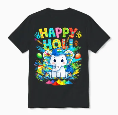 Happy Holi Festival India Color Elephant Hindu Toddler Boys Unisex T-Shirt - Black