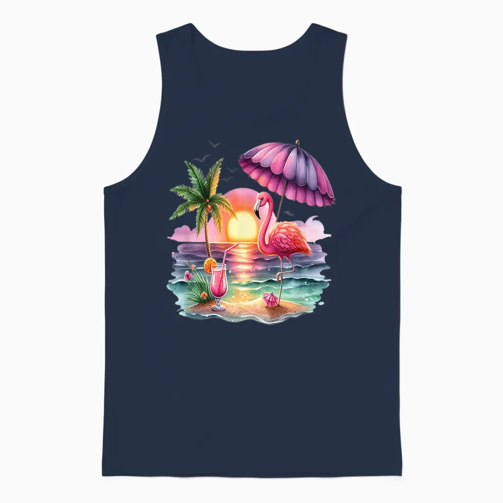 Flamingo Rosa Urlaub Tropischer Strand Sommer Frauen Badesee Unisex Tank Top in Navy
