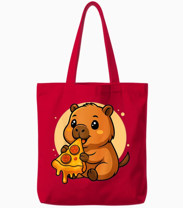 Lustige Capybara Essen Pizza Grafik Jungen Mädchen Capybara Tote Bags in Red