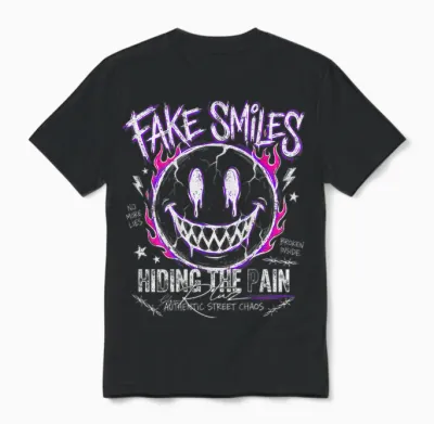 Backprint Streetwear Mode Fashion Damen Herren Retro Smile Unisex T-Shirt - Black
