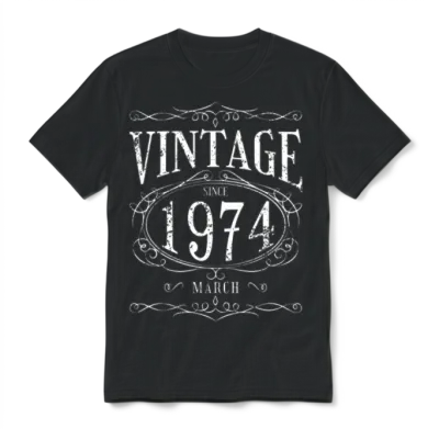 Vintage Since April 1974 - Birthday Present Unisex T-Shirt - Black