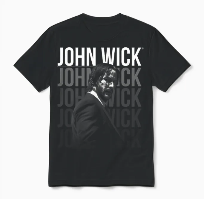John Wick Repeating Logo T-Shirt, Black Unisex T-Shirt in Black