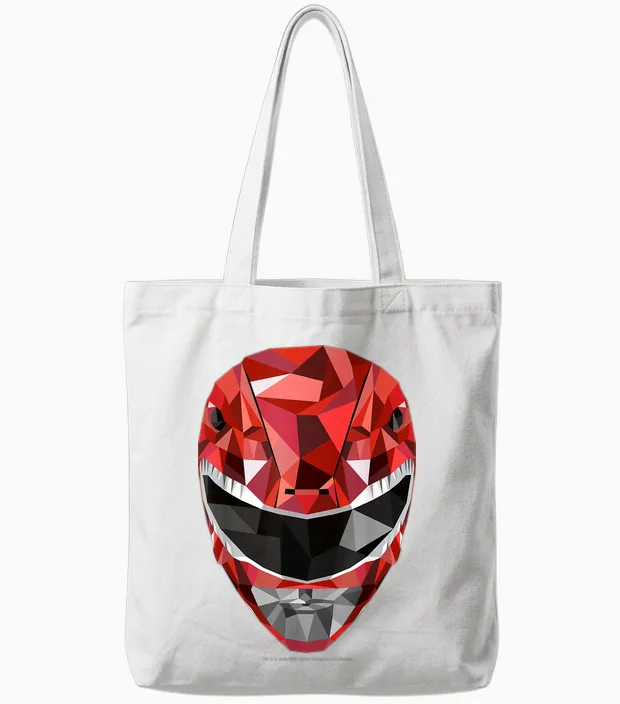 Power Rangers Red Ranger Polygon Helmet Tote Bags in White