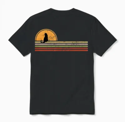 Sunset Retro Cat Unisex T-Shirt - Black