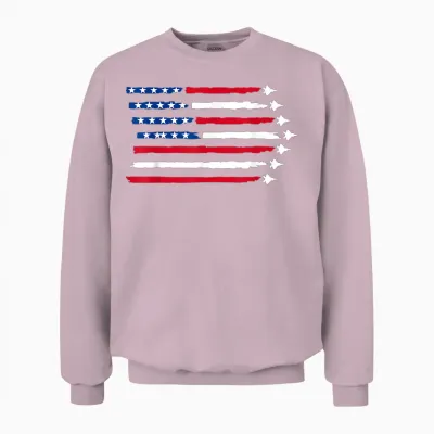 Us American Flag Fighter Jets Patriotic Usa 4th of July Unisex Sweatshirt - Light Pink