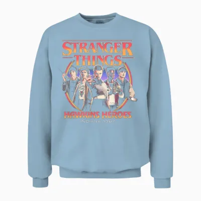 Stranger Things Hawkins Heroes Group 1987 Unisex Sweatshirt - Light Blue