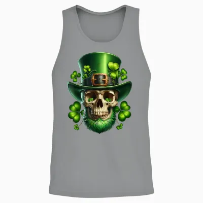 St Patrick's Day Irish Sugar Skull Day of Dead St Patrick's Day Unisex Tank Top - Sport Grey