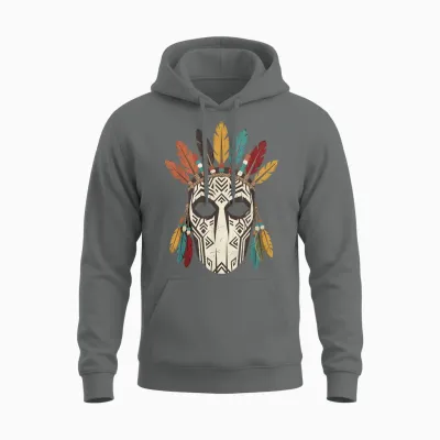 Masque Tribal Plume Coiffe Ethnique Halloween Unisex Hoodie - Graphite Heather