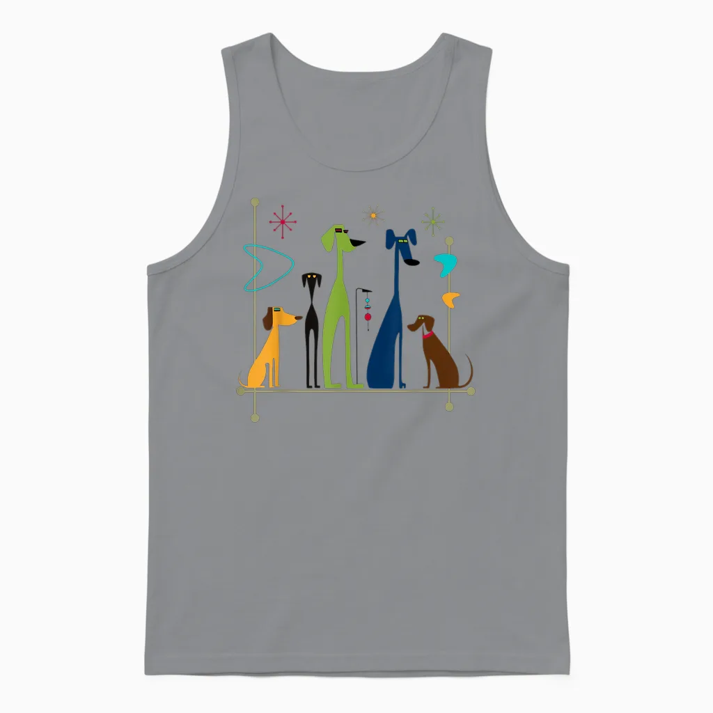 Retro Mid-Century Modern Dogs 50s 60s Style Unisex Tank Top in Sport Grey