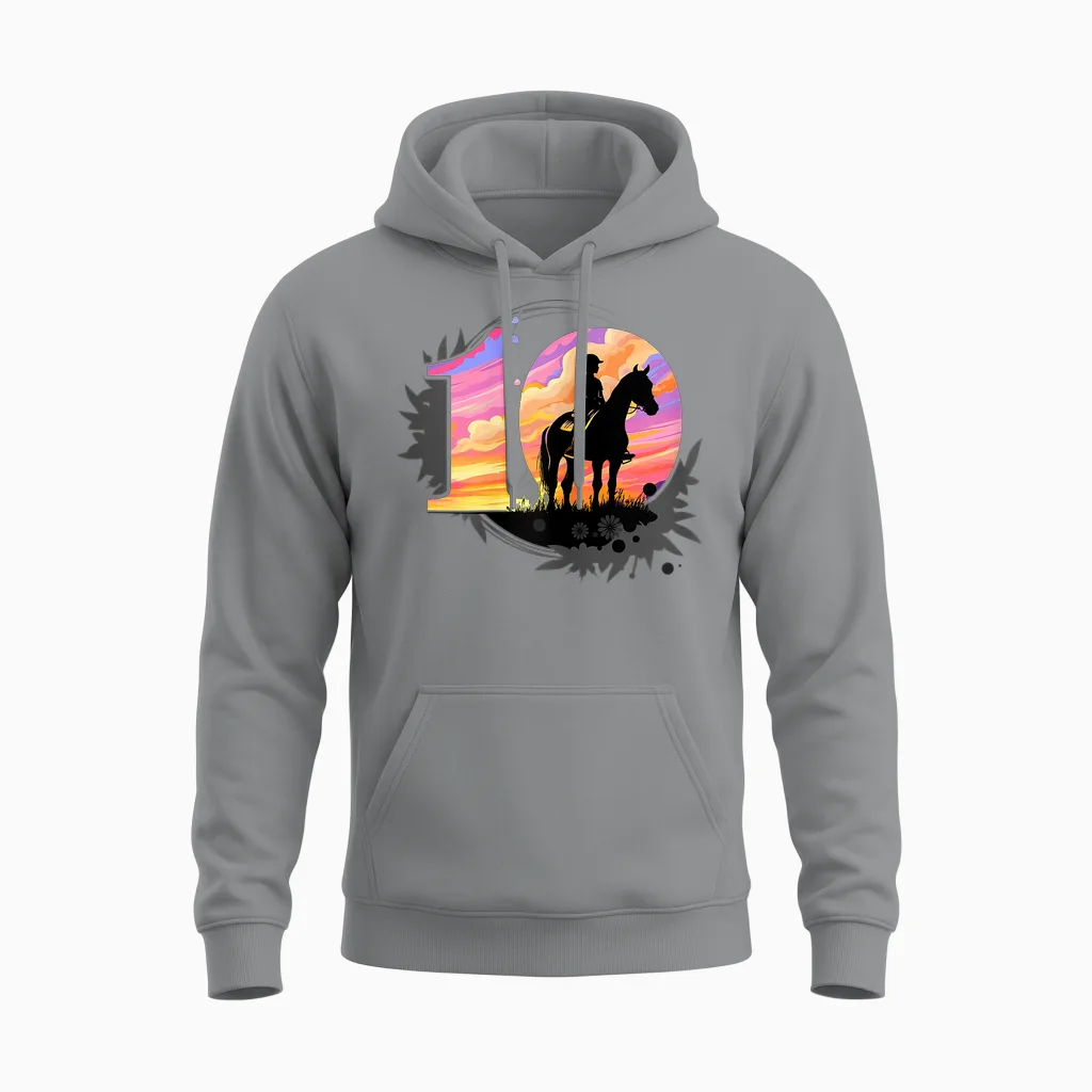 10th Birthday Horse Riding 10 Years Girls Rider T-Shirt, Black Unisex Hoodie in Sport Grey