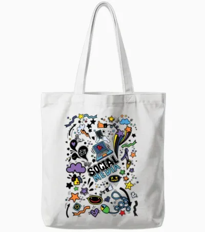 Social Media Doodles Tote Bags - White