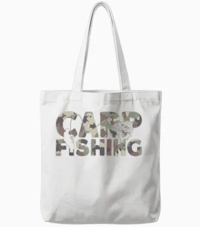 Carp Fishing - Camouflage T-Shirt, Black, S Tote Bags - White