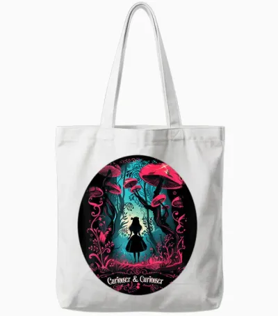 Alice in Wonderland T-Shirt, Black, S Tote Bags - White