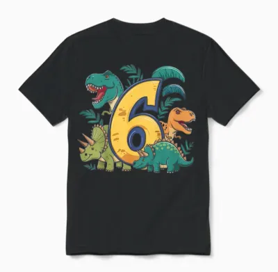 Kinder 6. Geburtstag 6 Jahre Junge T Rex Dinosaurier Dino Unisex T-Shirt - Black