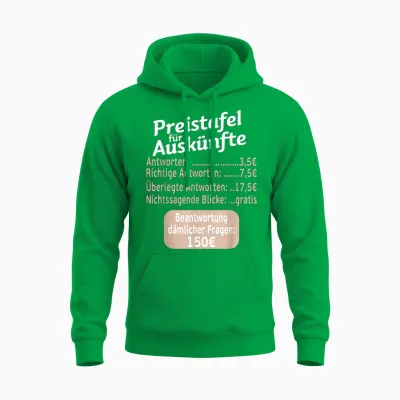 Funny Sayings Funny Cheeky Price Chart for Information Work T-Shirt Black Unisex Adult Office Worker Humour Lovers Crew Neck T-Shirt S Unisex Hoodie - Irish Green