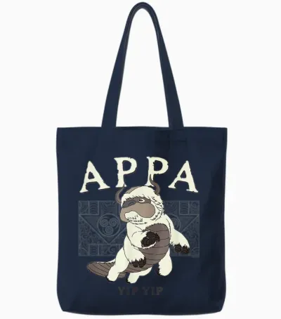 Avatar: the Last Airbender Appa Yip Yip Big Chest Logo T-Shirt, White Tote Bags - Navy