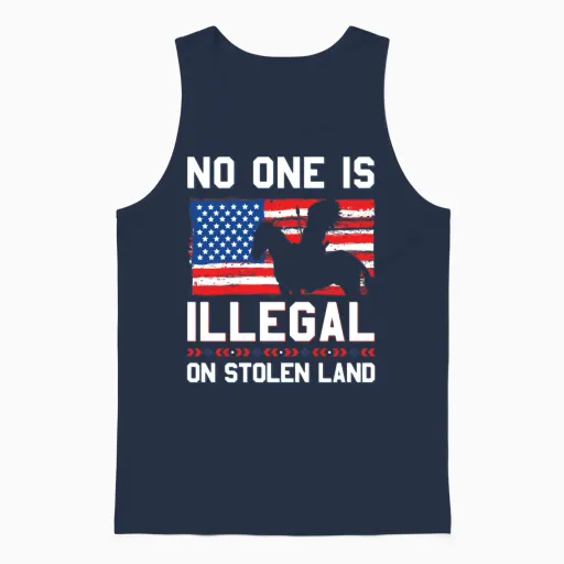 No One Is Illegal on Stolen Land Native Americans Unisex Tank Top in Navy