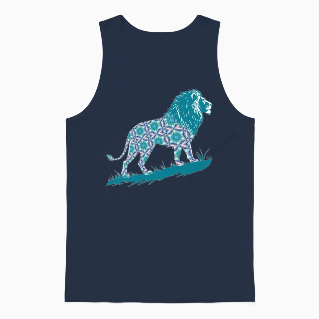 Star of David Pattern 8 Lion of Judah Unisex Tank Top in Navy