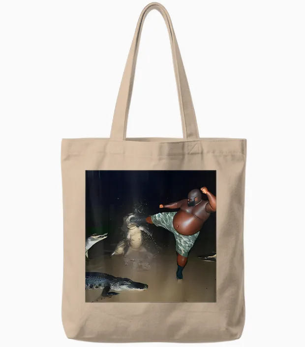 Man Kick Alligator in Swamp Funny Oddly Specific Meme Tote Bags in Natural
