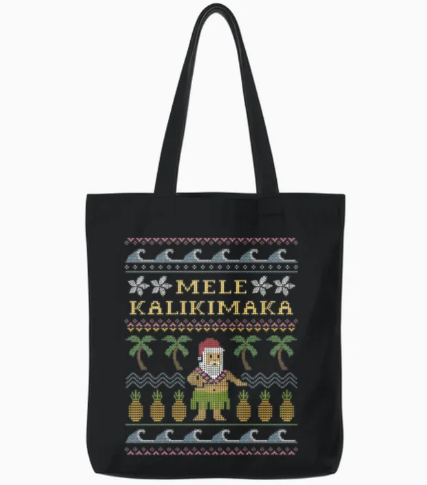 Mele Kalikimaka Christmas Tote Bags in Black