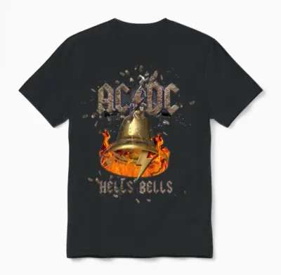 Ac/dc Hells Bells Bell with Flames and Logo Unisex T-Shirt - Black