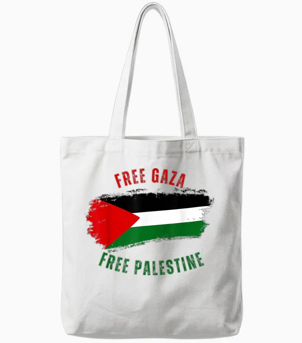 Palestinian Flag Free Gaza Free Palestine Support T-Shirt, Black, S Tote Bags in White