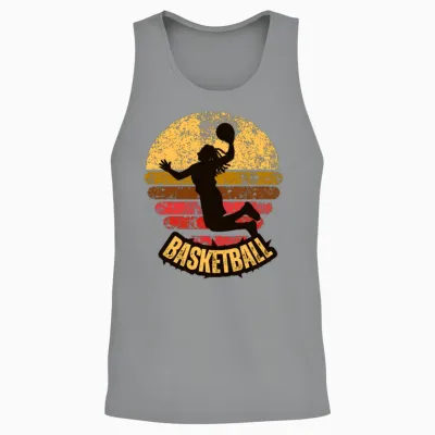 Yellow Red Vintage Retro Basketball Unisex Tank Top - Sport Grey
